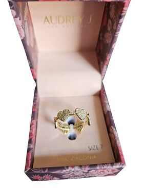 Audrey J Gold Heart Pavé CZ Ring Sz 7